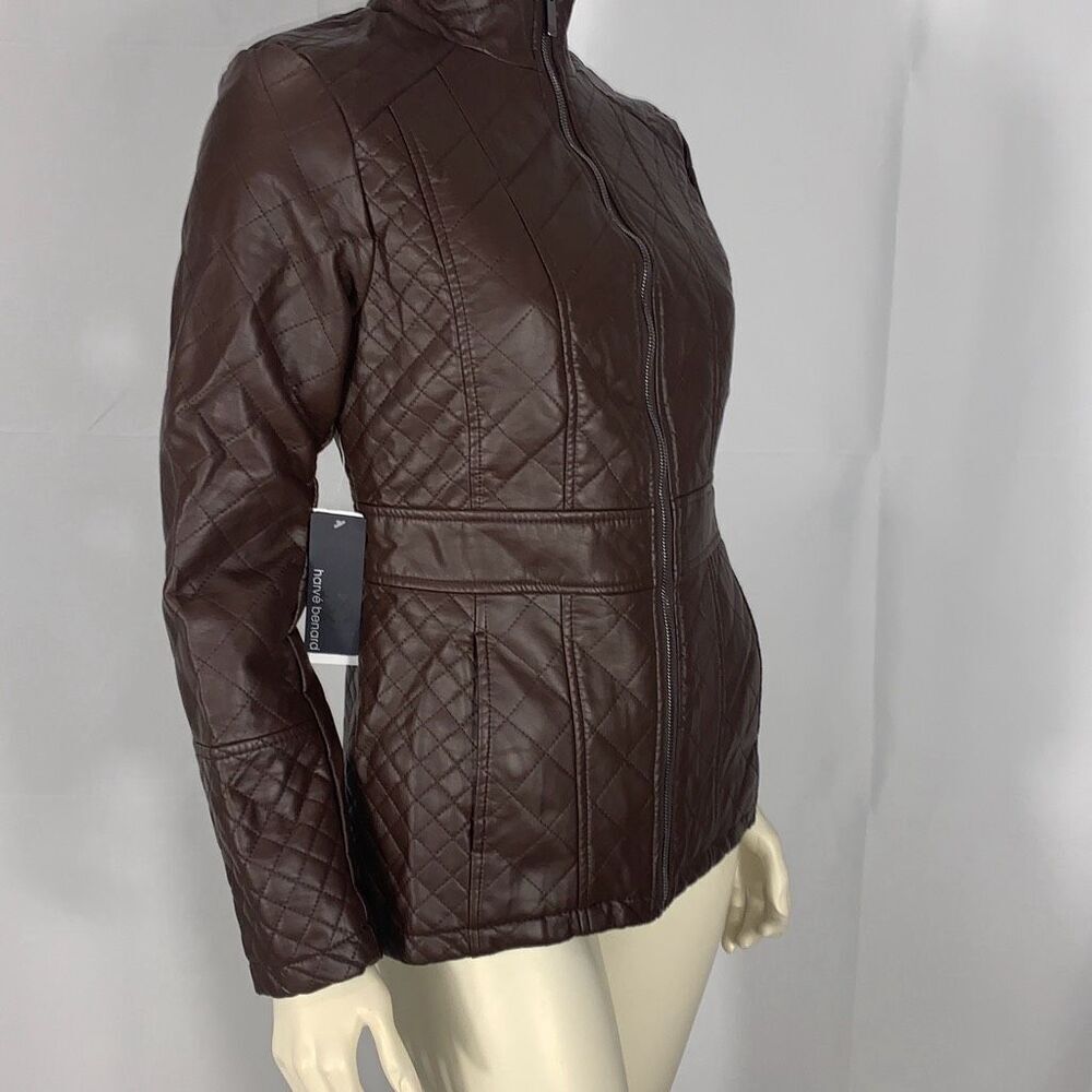 NWT Harve Bernard Women's Textured Quilted Jacket Chocolate Brown Small‎